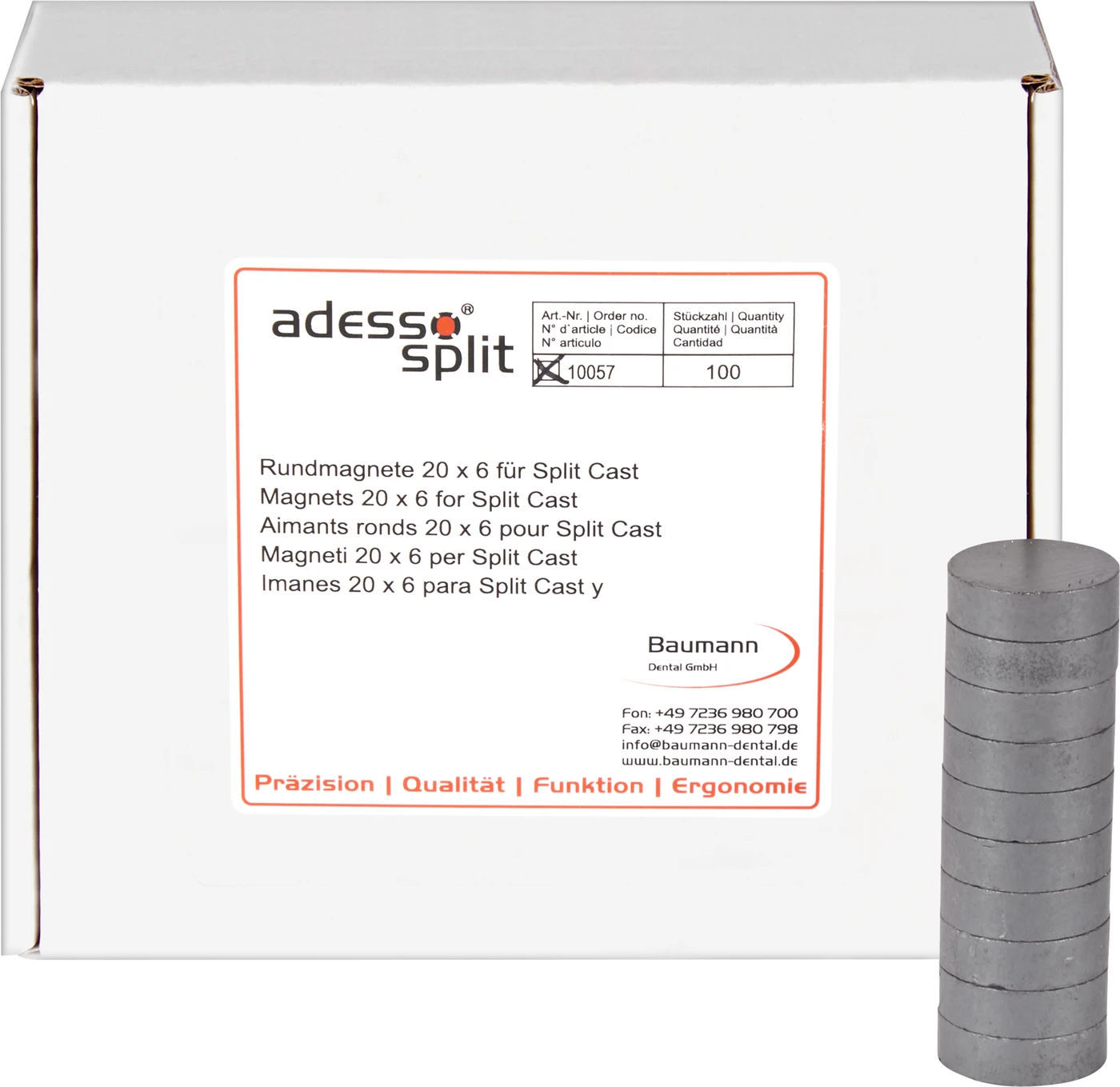 Splitcast Rundmagnete Packung 100 Stück 20 x 6 mm