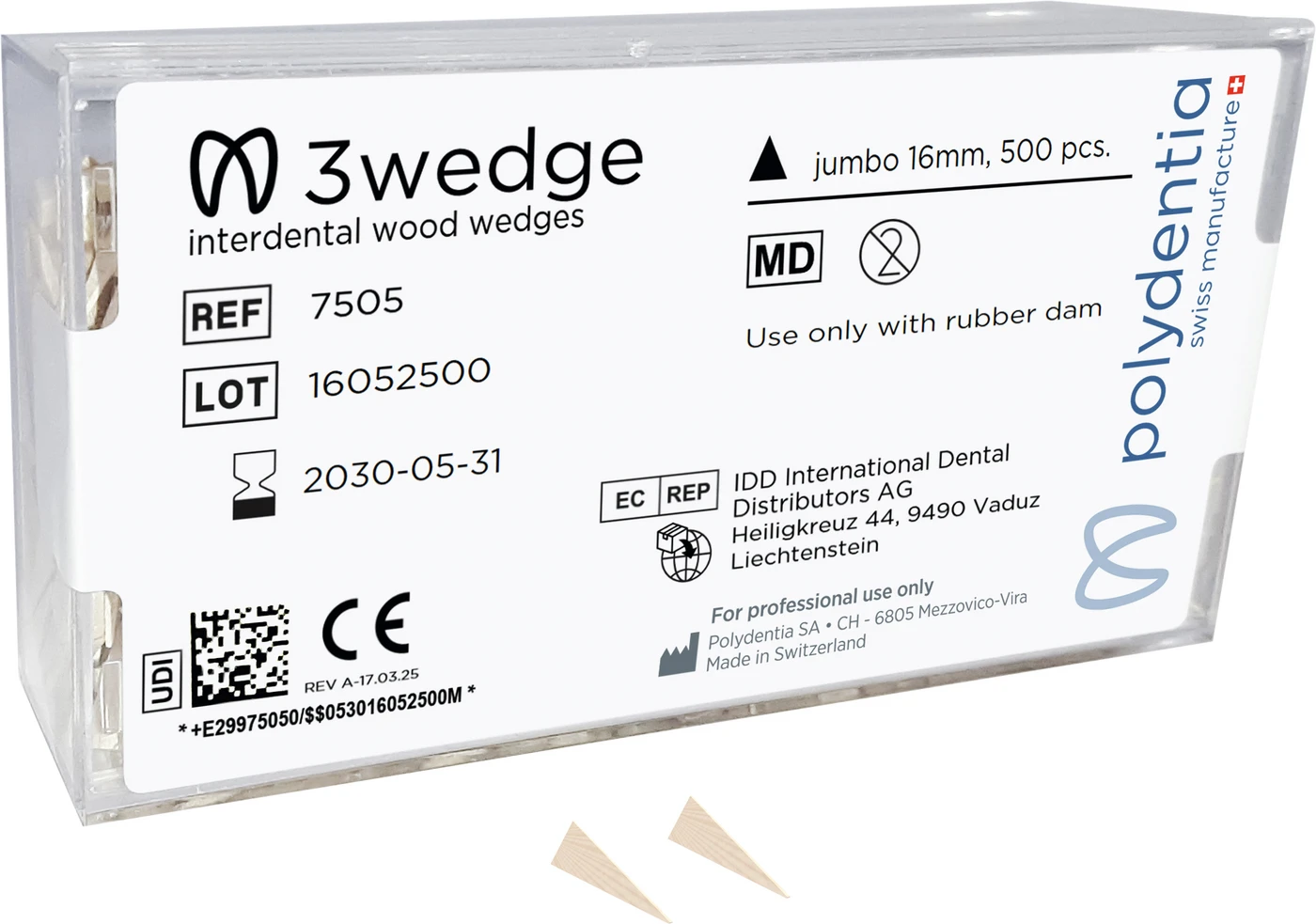 3wedge Interdentalkeile Packung 500 Stück aus Holz, Größe jumbo 16 mm