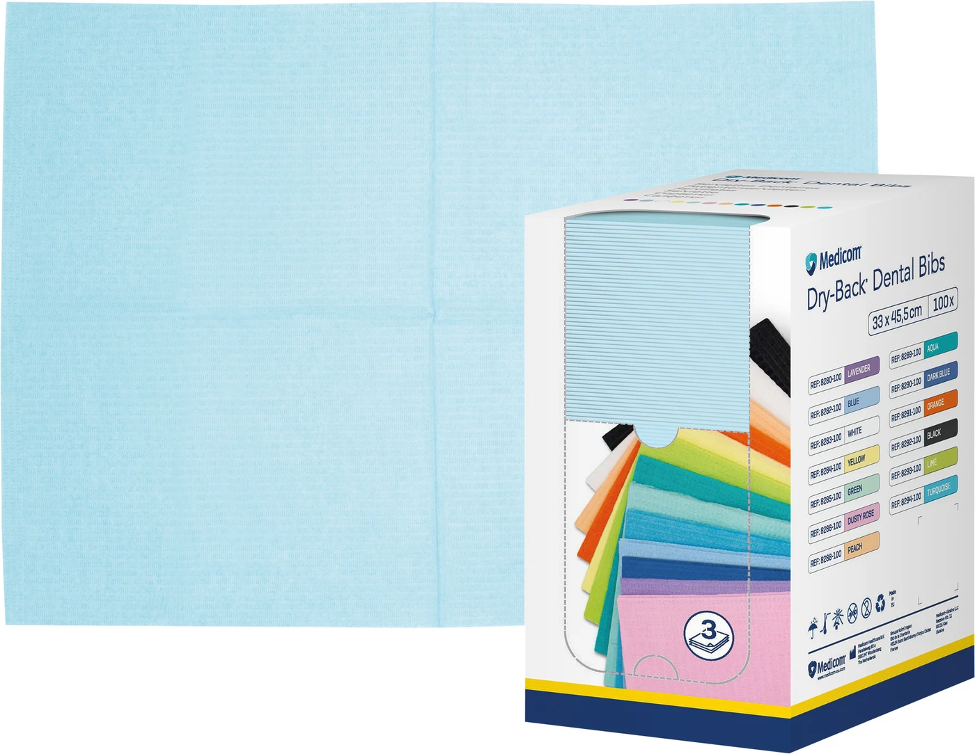 Medicom® Dry-Back® Patientenservietten Karton 100 Stück blau, 33 x 45,5 cm