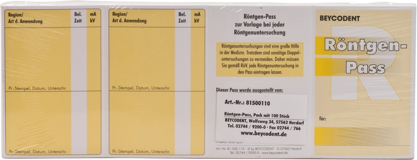 Röntgen-Pass Packung 100 Stück 60 x 90 mm