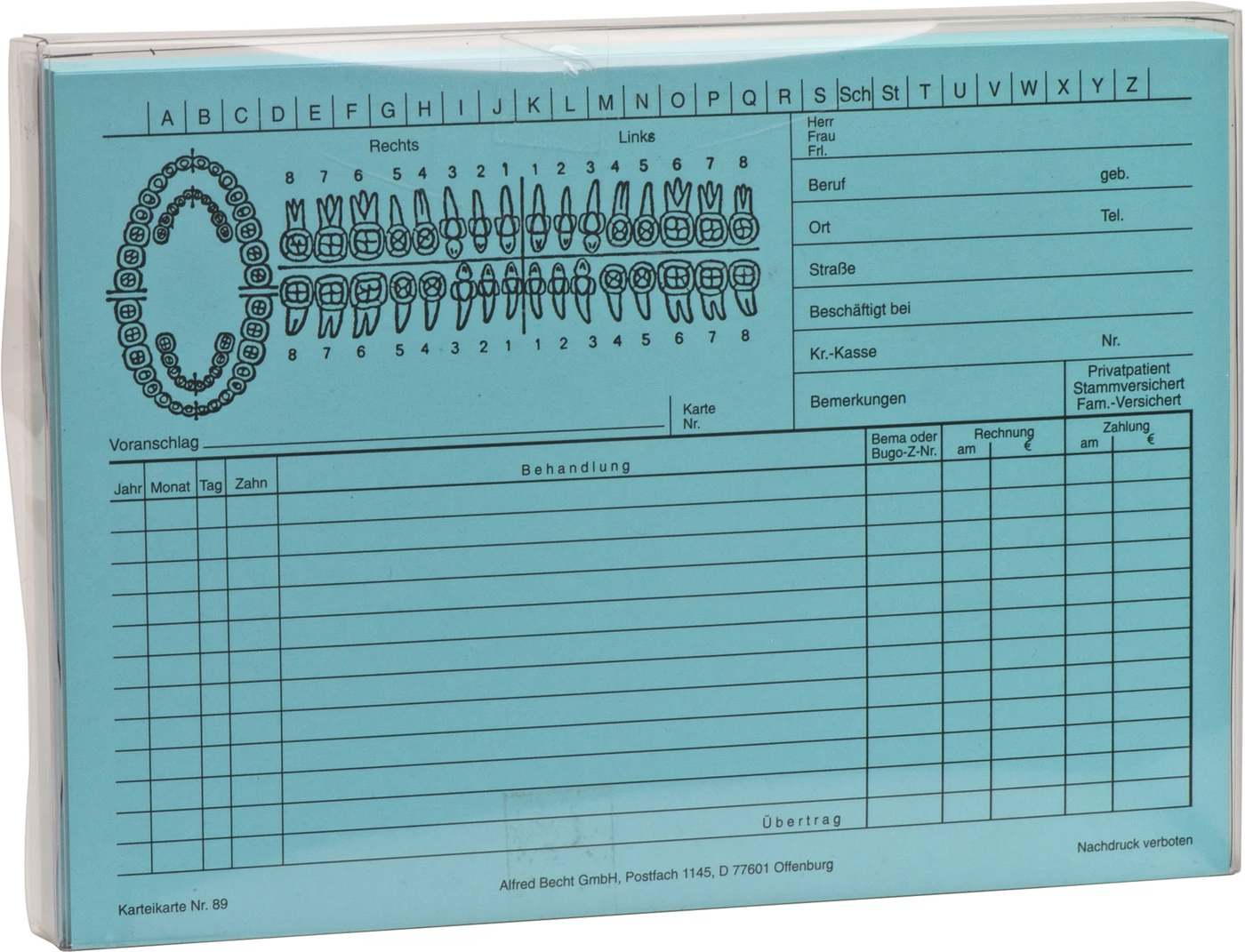 Karteikarten Packung 100 Stück blau