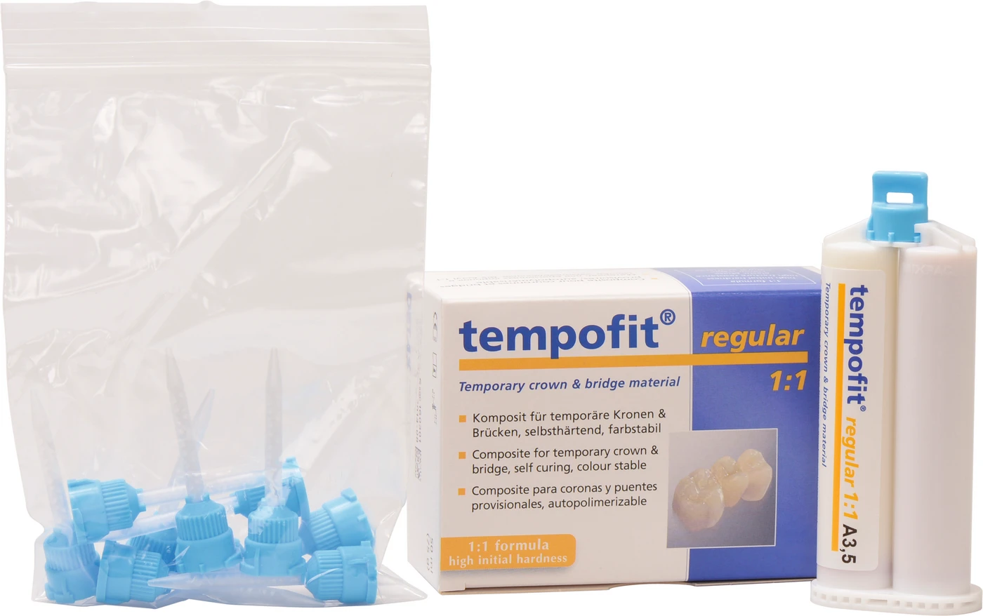 tempofit® regular 1:1 Standardpackung 50 ml Doppelkartusche A3,5, 10 Mischkanülen