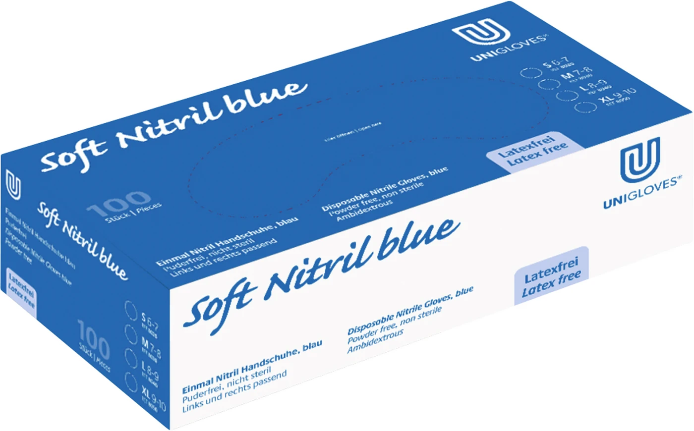 SOFT NITRIL BLUE Packung 100 Stück puderfrei, blau, S