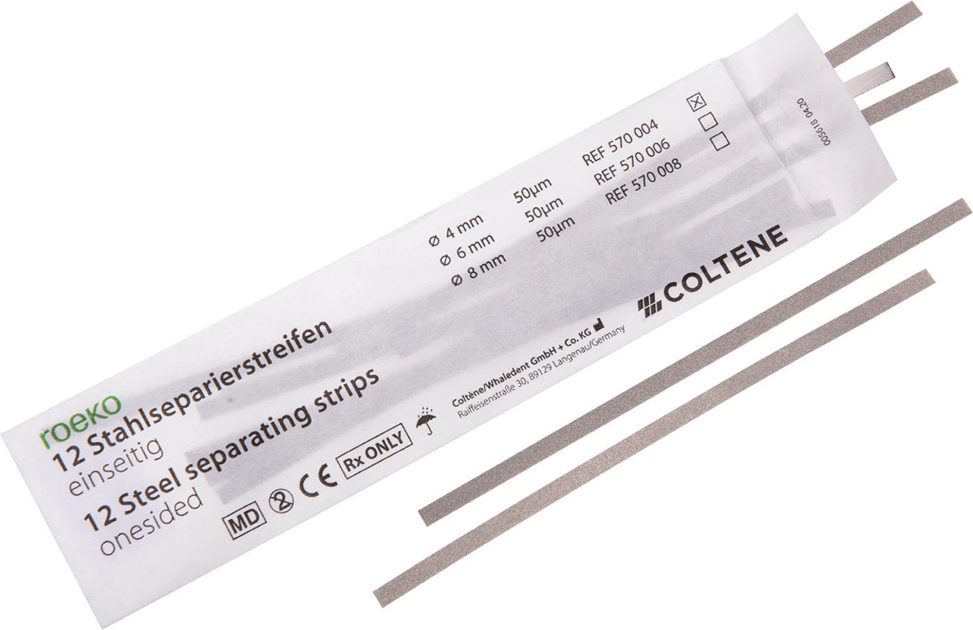 roeko Stahlseparierstreifen Packung 12 Stück 4 mm, einseitig beschichtet