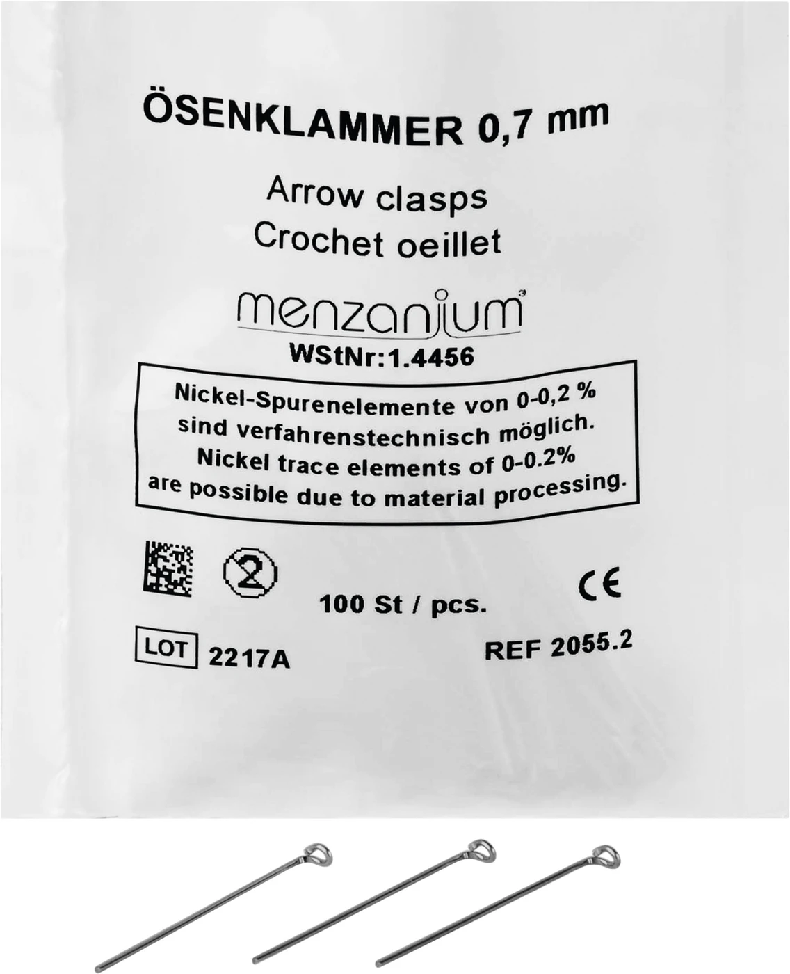 Ösenklammern Packung 100 Ösenklammern, Ø 0,7 mm
