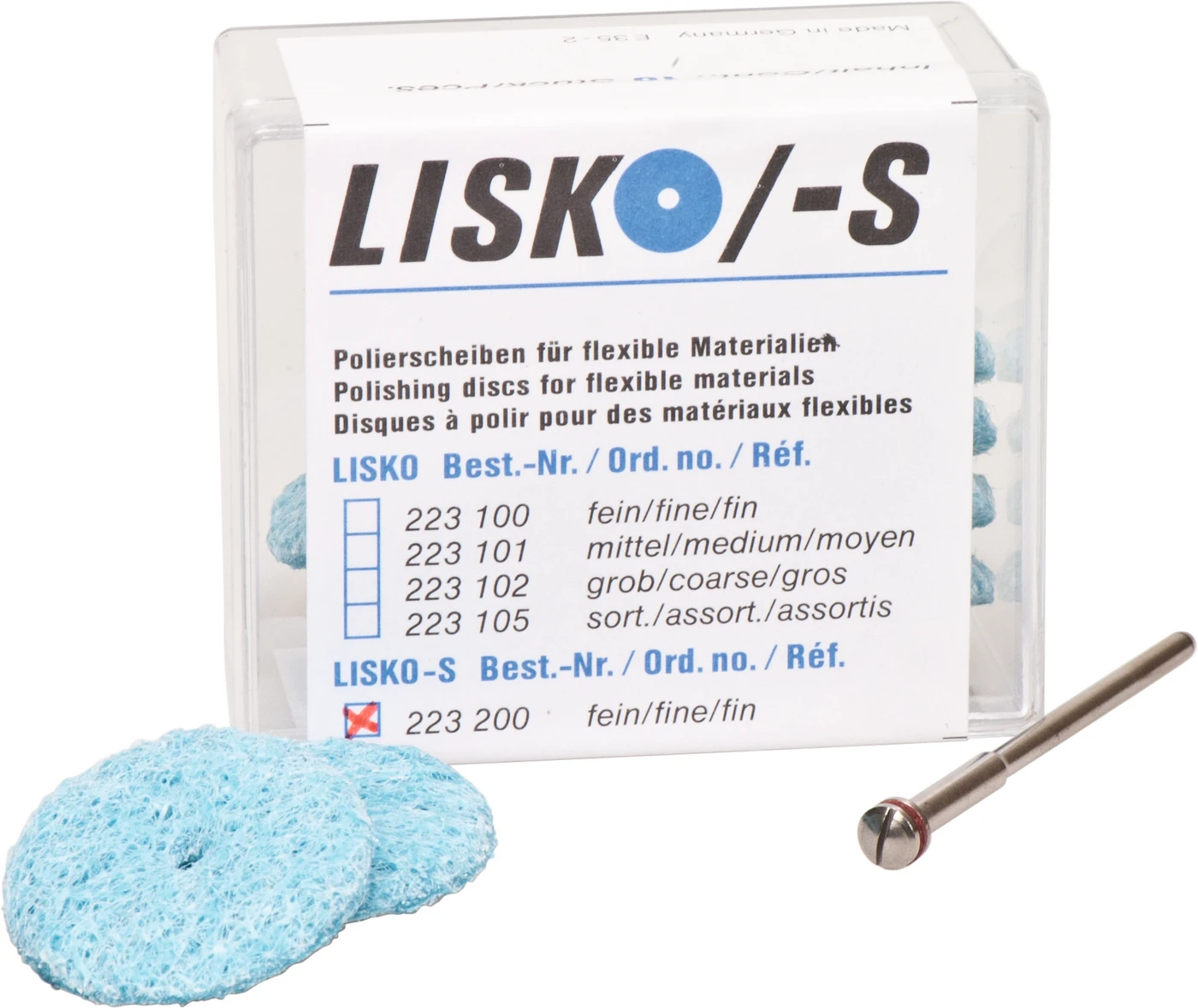 Lisko-S Packung 10 Stück unmontiert, türkis, 4 Stützscheiben, 1 Mandrell