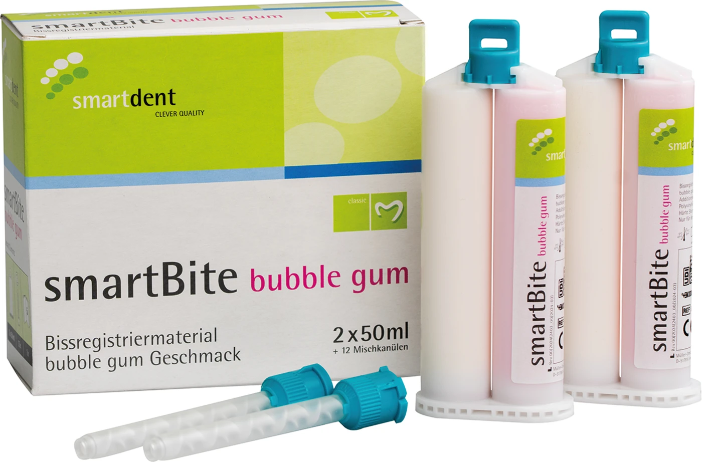 smartBite bubble gum Packung 2 x 50 ml Doppelkartusche, 12 Mischkanülen, Bubble Gum, rosa