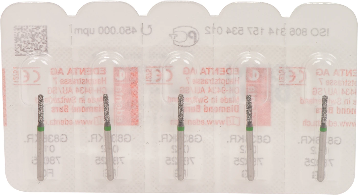 Omni Diamanten 836 Packung 5 Stück grün grob, FG, Figur 157 Zylinder Kante rund, 6 mm, ISO 012