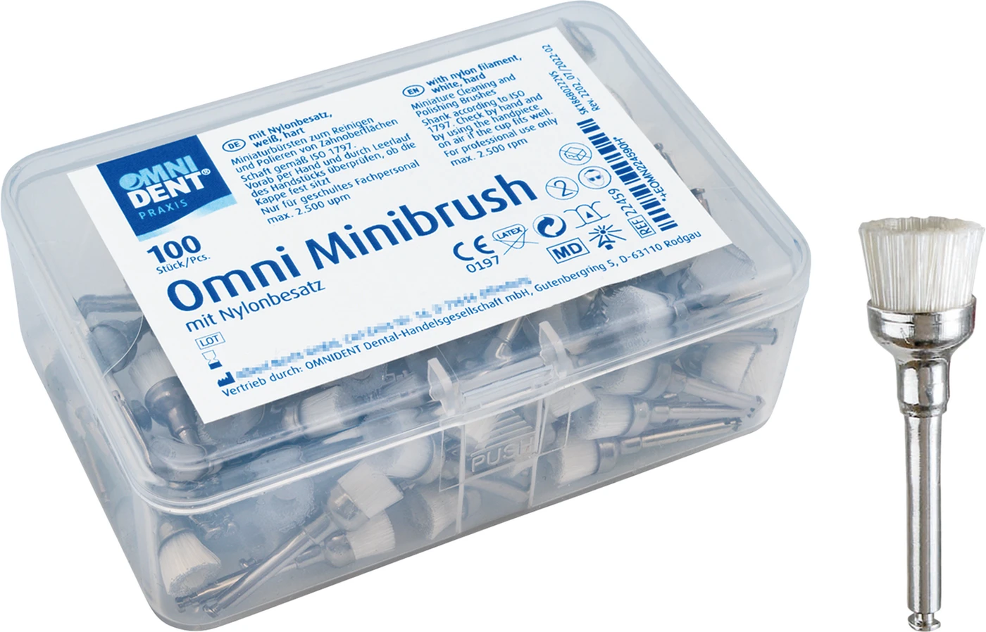 Omni Minibrush Packung 100 Stück Nylonborsten hart, weiß