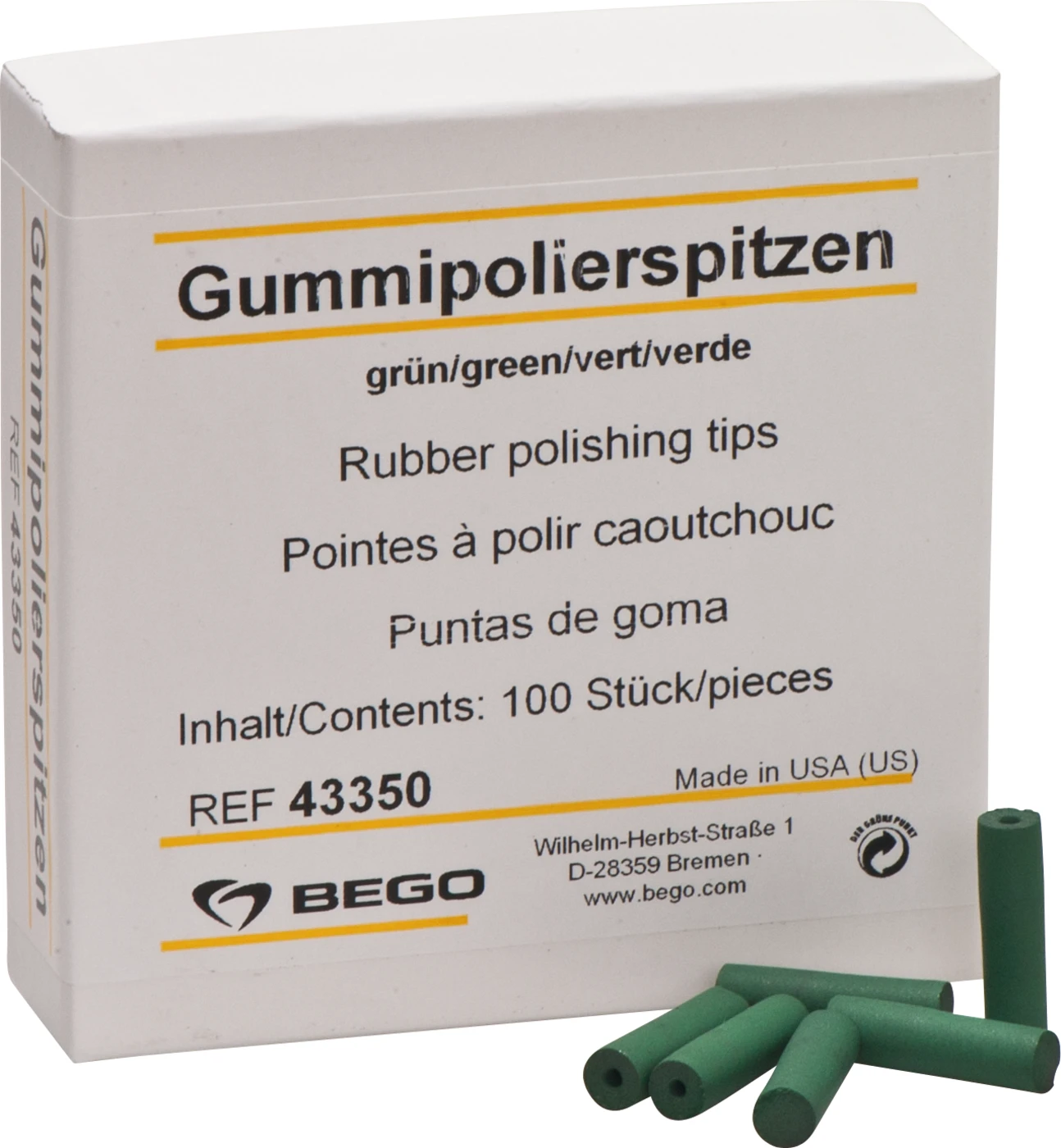 Gummipolierer Packung 100 Stück grün, Spitze, Ø 6,5 mm x 24 mm