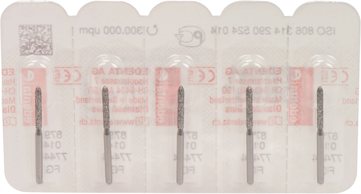 Omni Diamanten 879 Packung 5 Stück Standard, FG, Figur 290 Torpedo zylindrisch, 10 mm, ISO 014