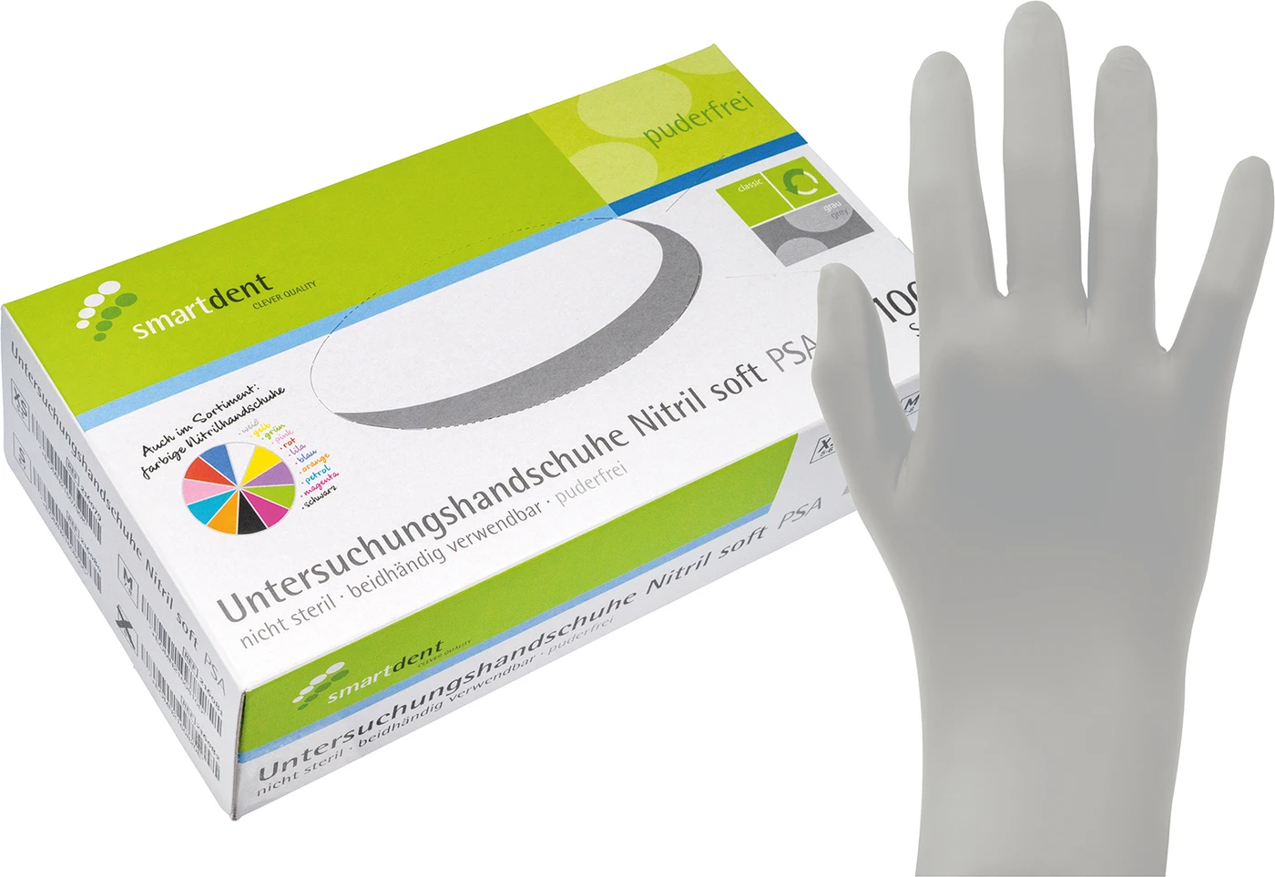 smart Nitrilhandschuhe Soft PF Packung 100 Stück puderfrei, grau, S