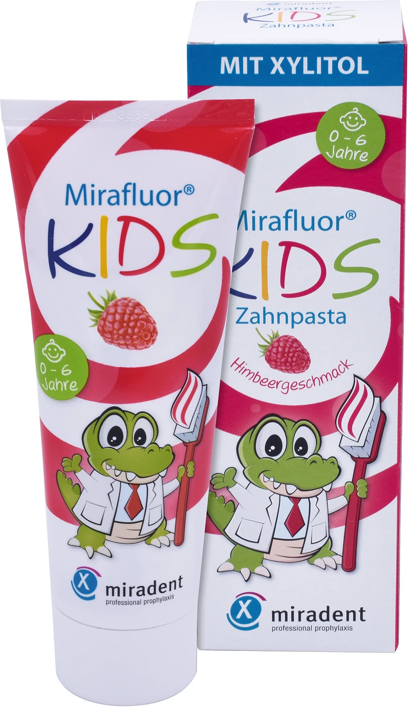 Mirafluor® Kids Display Packung 12 x 75 ml Zahncreme Himbeere