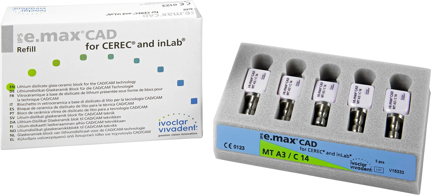 IPS e.max CAD for CEREC/inLab Packung 5 Stück Gr. C14, A3 MT