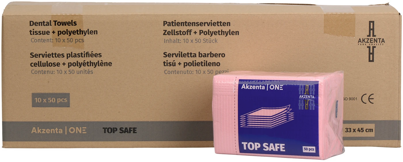 TOP SAFE Patientenservietten Karton 10 x 50 Stück pink, 33 x 45 cm, 2-lagig