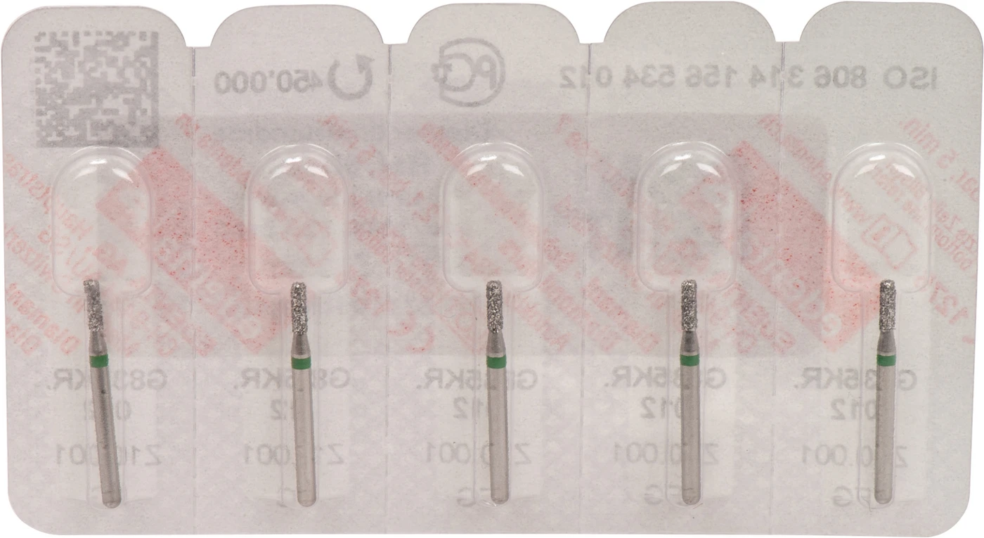 Omni Diamanten 835 Packung 5 Stück grün grob, FG, Figur 156 Zylinder Kante rund, 4 mm, ISO 012