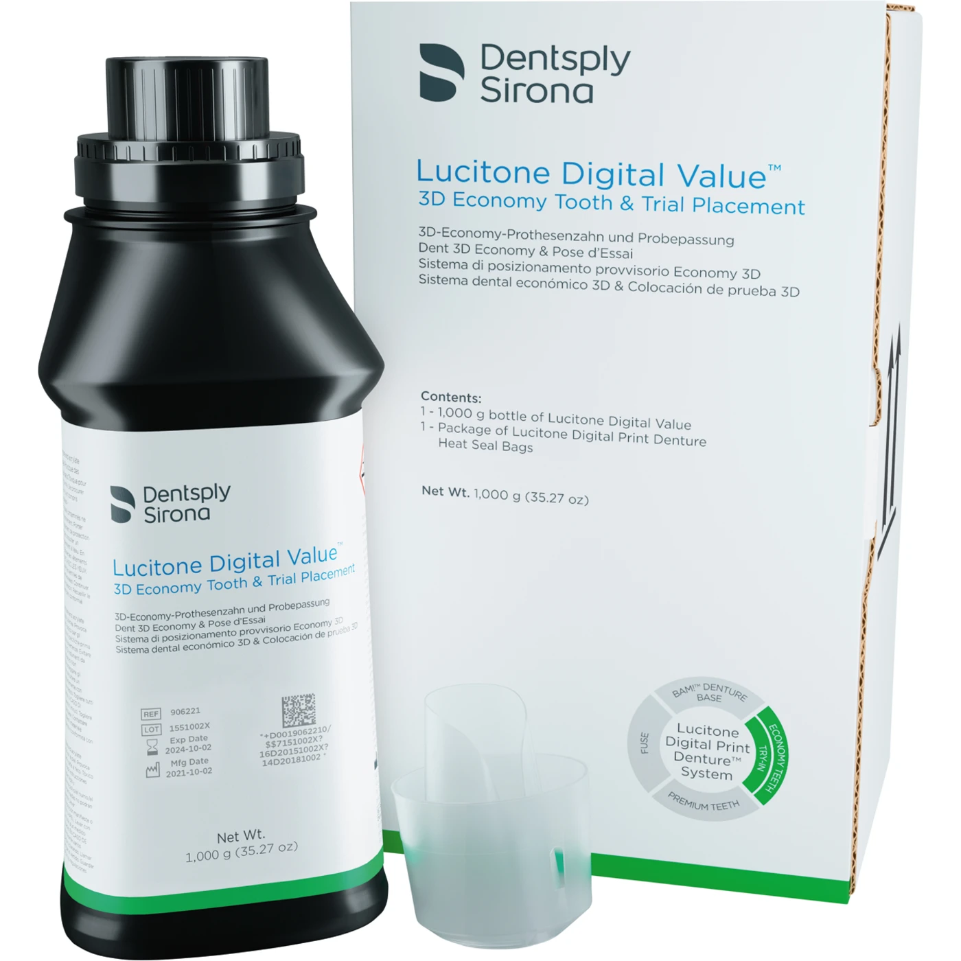 Lucitone Digital Value™ 3D Economy Tooth & Trial Placement Flasche 1 kg A1 Lucitone Digital Value™ 3D Economy Tooth & Trial Placement Flasche 1 kg A1