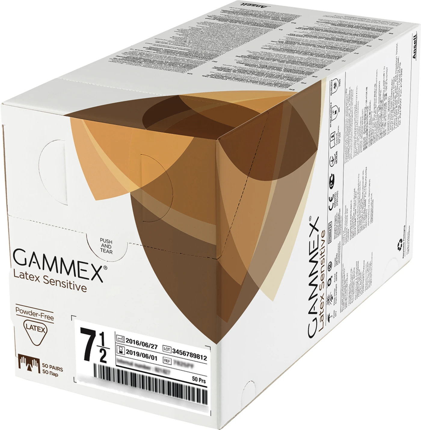 Gammex® Latex Sensitive Packung 50 Paar puderfrei, braun, Größe 7,5