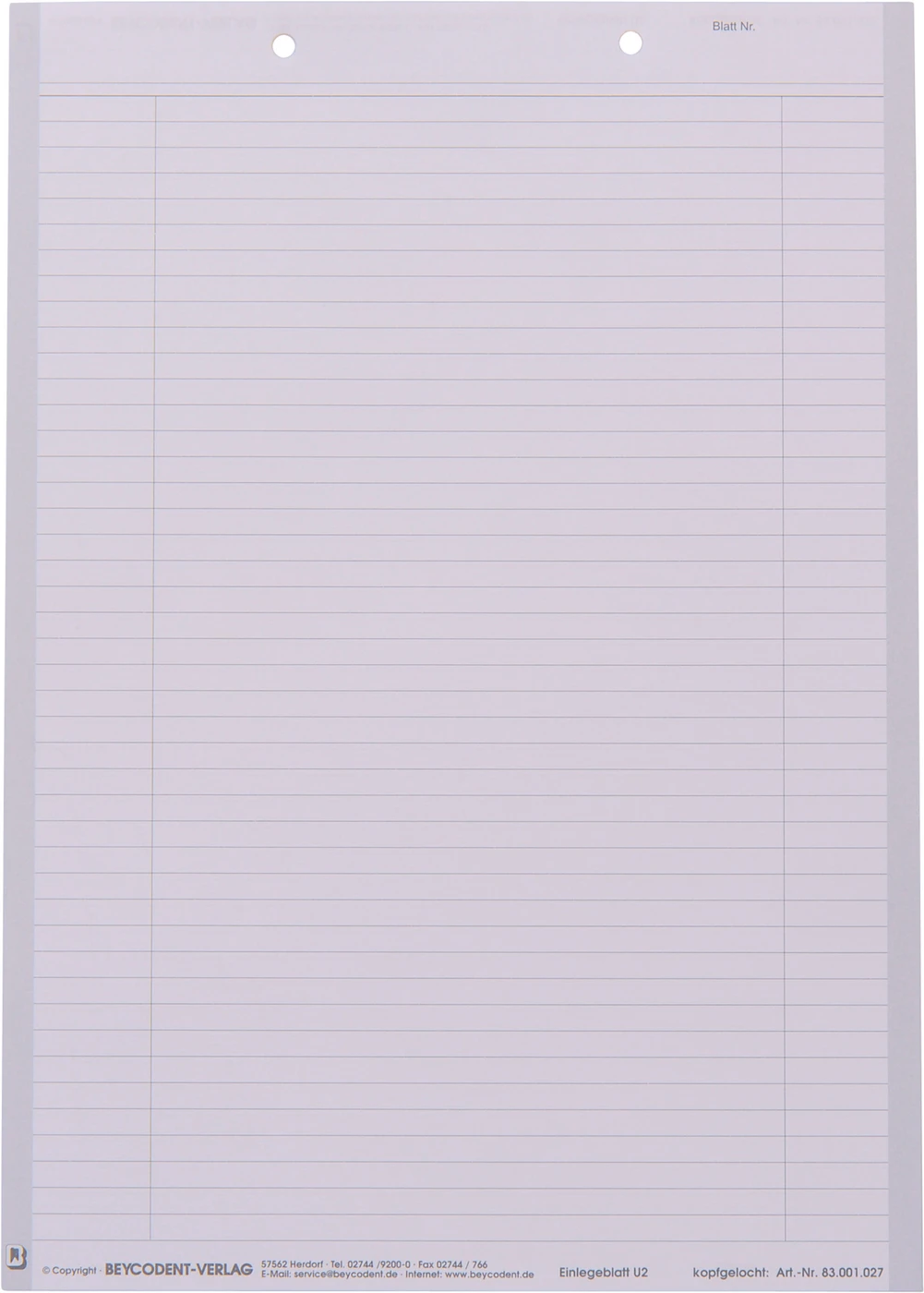 Einlegeblatt U2 Packung 1000 Stück