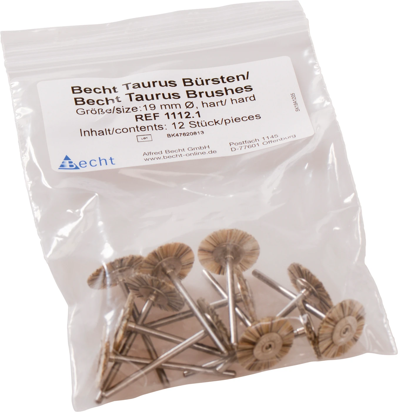 Montierte Bürste Packung 12 Stück Pferdehaar hart, Rad, Ø 19 mm
