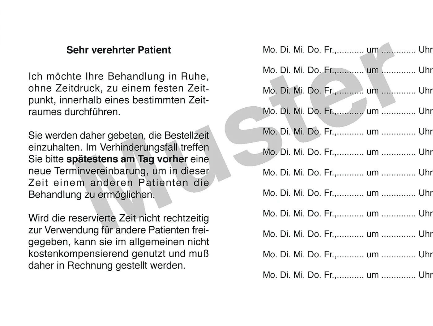Terminvereinbarungskarte Packung 100 Stück