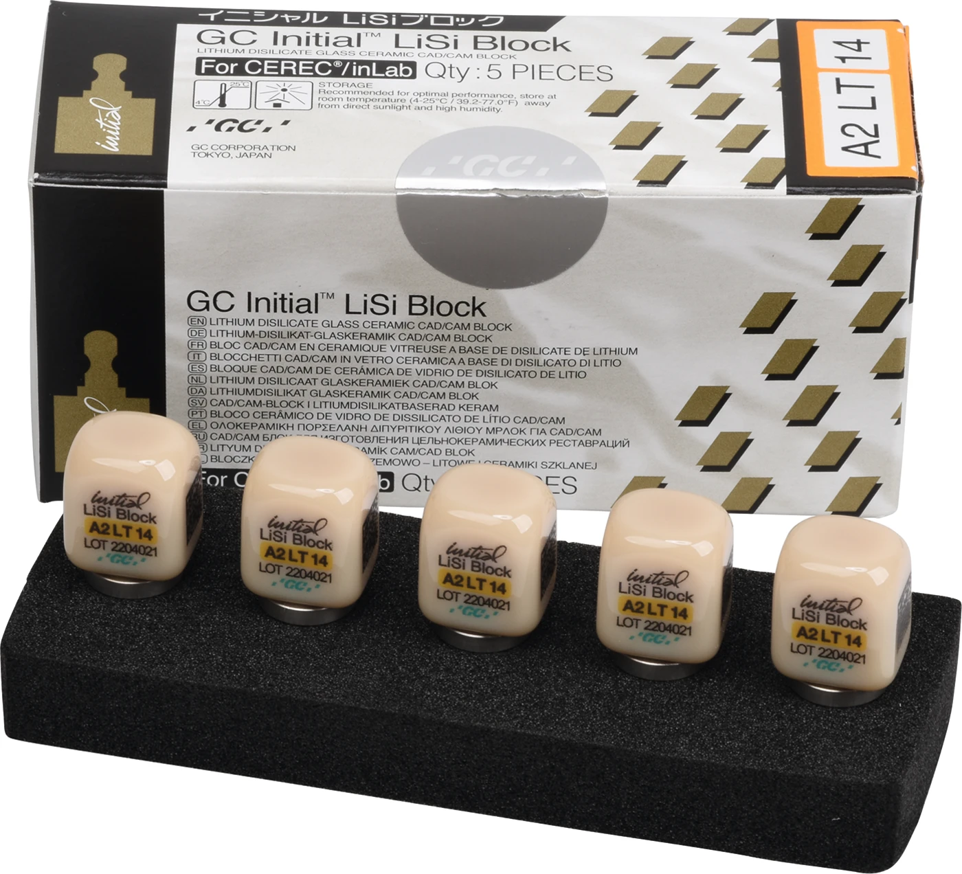 GC Initial™ LiSi Block für CEREC Packung 5 Stück Größe 14, A2 LT GC Initial™ LiSi Block für CEREC Packung 5 Stück Größe 14, A2 LT