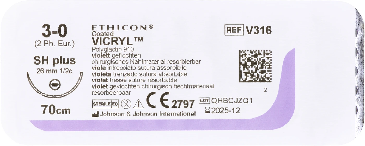 VICRYL™ Packung 36 Stück violett, 70 cm, TF, USP 6-0, Stärke 0,7