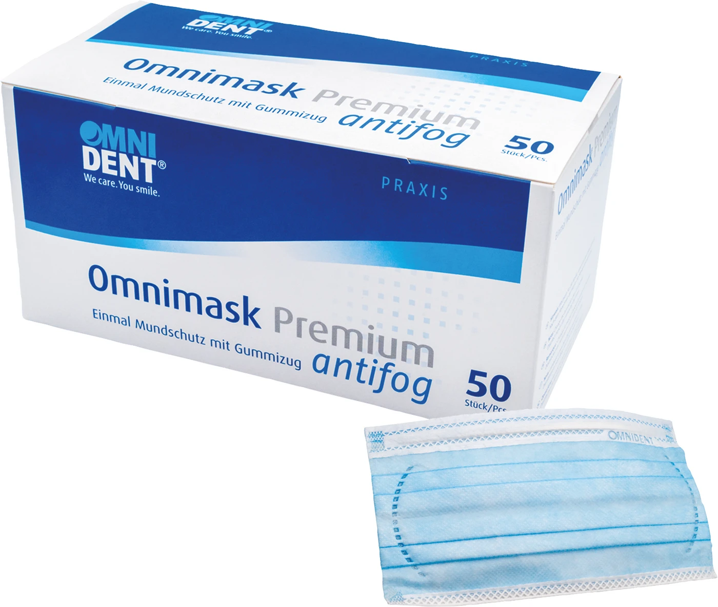 Omnimask Premium antifog Packung 50 Stück mit Gummizug, blau
