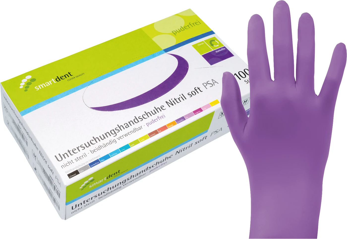 smart Nitrilhandschuhe Soft PF Packung 100 Stück puderfrei, dunkel lila, M