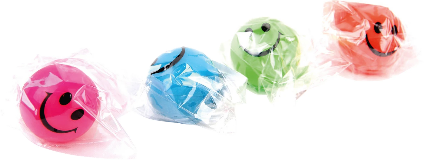 Springbälle Smile mit Licht Displaybox 24 Stück (orange, grün, rot, blau, gelb, lila)