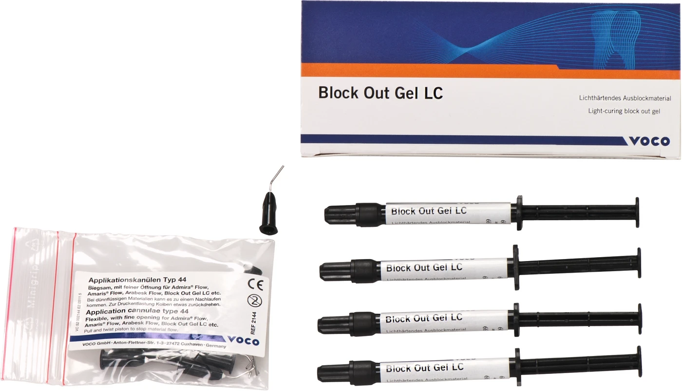 Block Out Gel LC Packung 4 x 1,2 ml Spritze , Applikationskanülen Typ 44