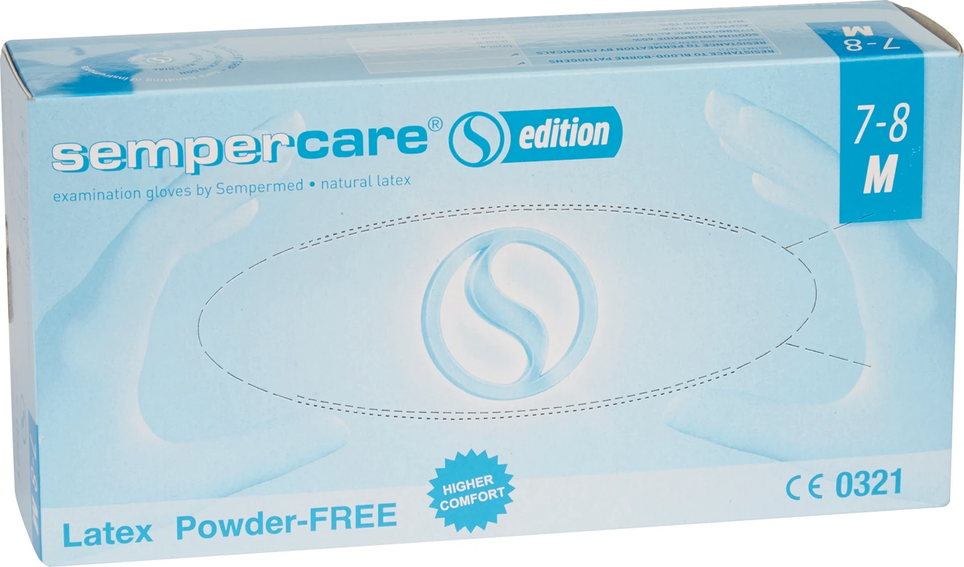 sempercare® Latexhandschuhe Packung 100 Stück puderfrei, naturweiß, M