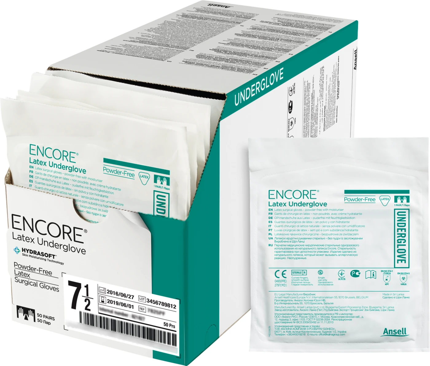 ENCORE® Latex Underglove Packung 50 Paar puderfrei, grün, Größe 5,5