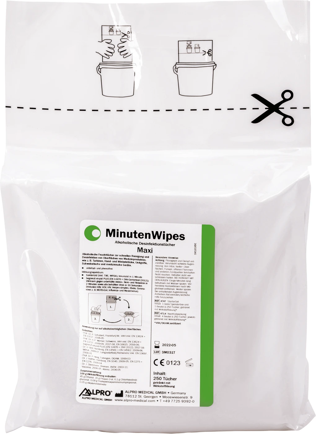 MinutenWipes Maxi StarterSet 1 Spenderbox leer, Beutel 250 Tücher