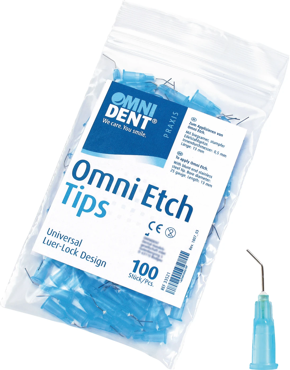 OmniEtch Tips Beutel 100 Stück blau, L 13 mm, Außen-Ø 0,5 mm, G25