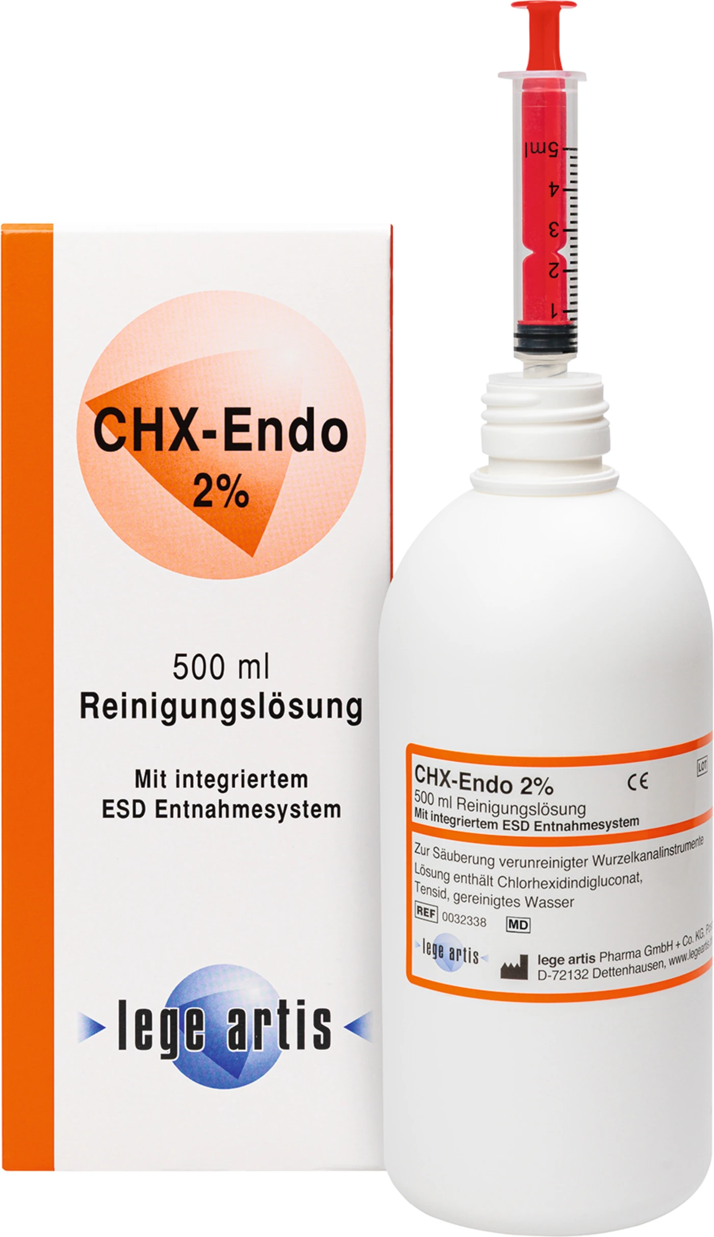 CHX-Endo 2% Flasche 500 ml Reinigungslösung mit ESD-Entnahmesystem CHX-Endo 2% Flasche 500 ml Reinigungslösung mit ESD-Entnahmesystem