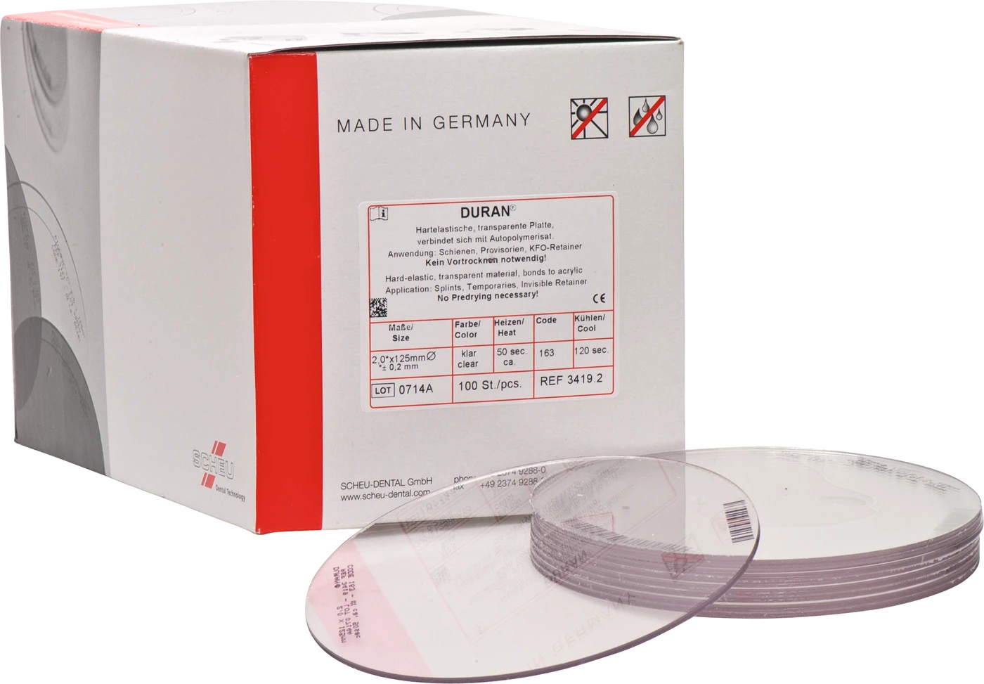 DURAN® Packung 100 Stück rund, Ø 125 mm, Stärke 2 mm