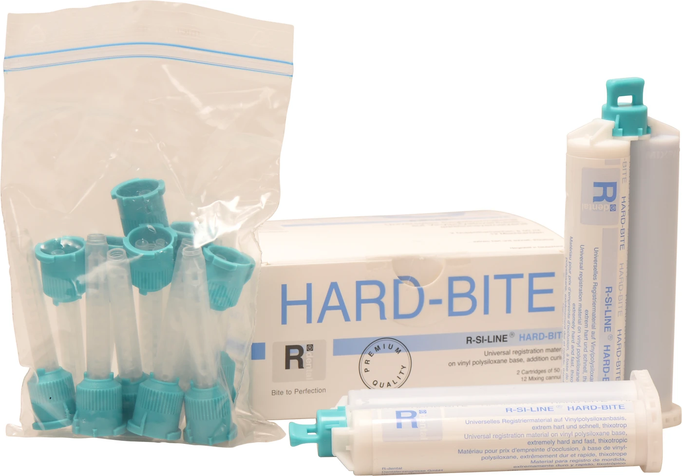 R-SI-LINE® HARD-BITE Packung 2 x 50 ml Doppelkartusche dunkelblau,12 Mischkanülen SXN