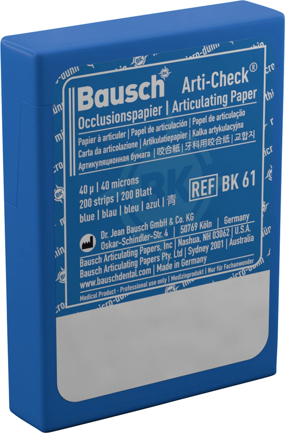 Occlusionspapier Arti-Check® 40 µ Packung 200 Streifen blau, vorgeschnittene Streifen, BK 61