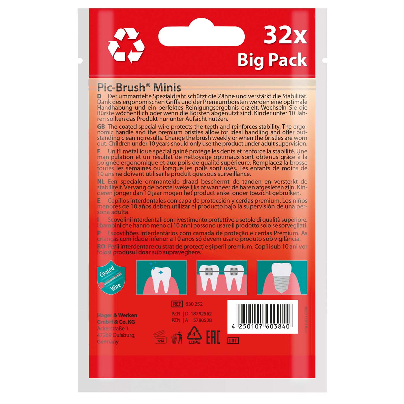 Pic-Brush® Minis Packung 32 Stück rot, fein Ø 0,5 mm