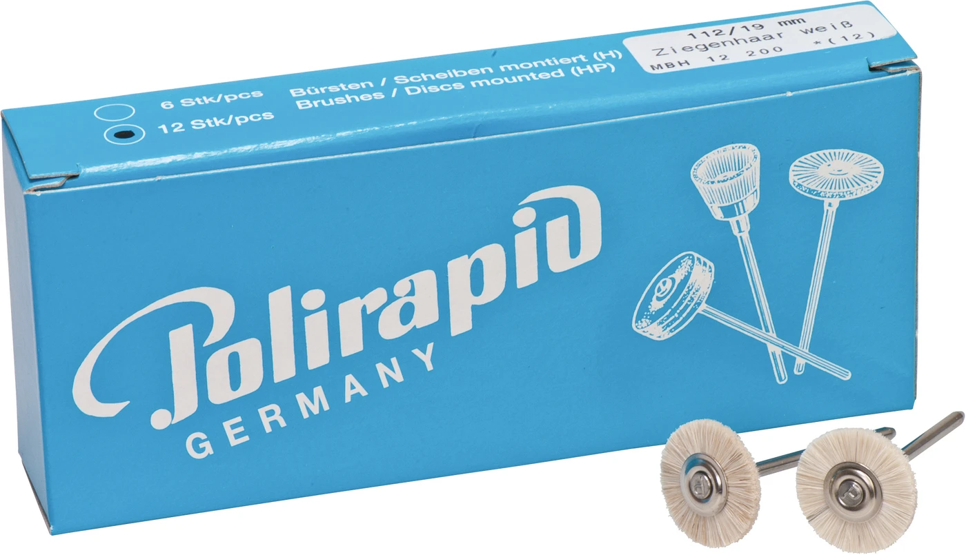 Miniaturbürsten Ziegenhaar Packung 12 Stück HP, weiß sehr weich, Ziegenhaar, Ø 19 mm