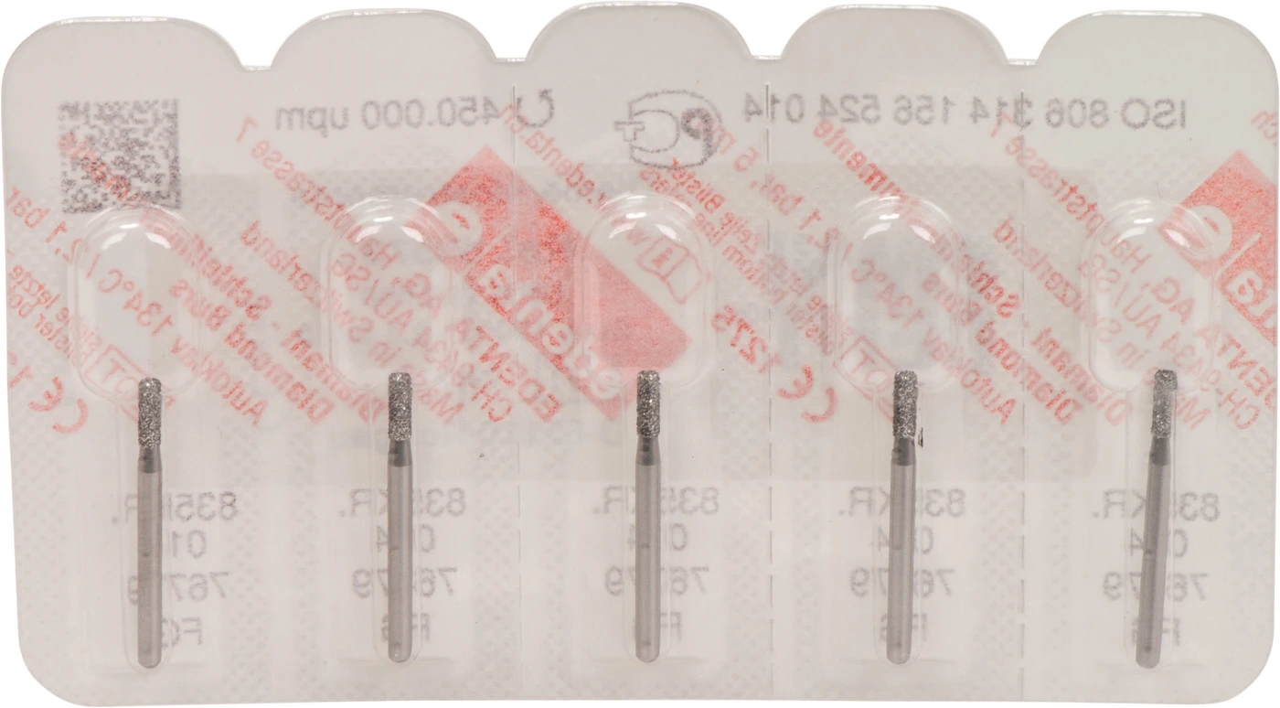 Omni Diamanten 835 Packung 5 Stück Standard, FG, Figur 156 Zylinder Kante rund, 4 mm, ISO 014