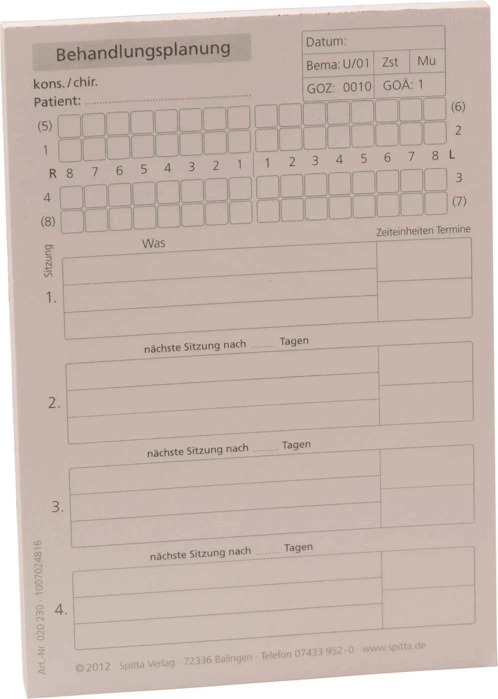 Behandlungsplanung kons./chir. Stück 100 Blatt Behandlungsplanung kons./chir. Stück 100 Blatt