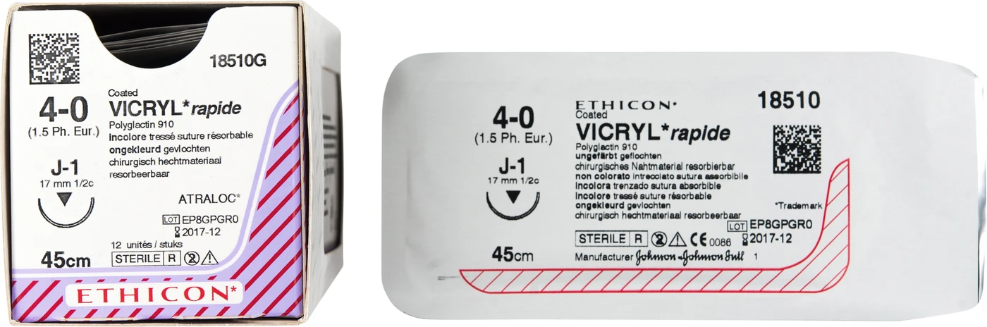 VICRYL™ RAPIDE Packung 12 Stück ungefärbt, 45 cm, J1, USP 4-0, Stärke 1,5