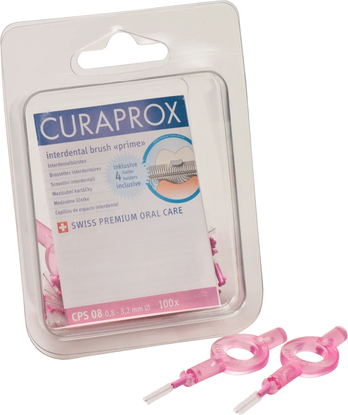 CURAPROX CPS prime handy Praxisbox 100 Stück 08 pink, Ø 3,2 mm, 4 Halter UHS 409 