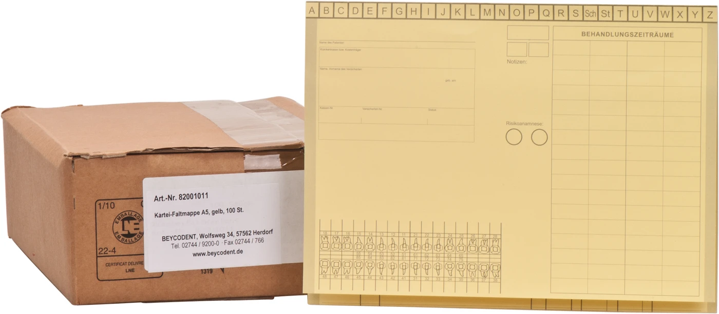Kartei-Faltmappe A5 Dental & Medico Packung 100 Stück Dental, gelb