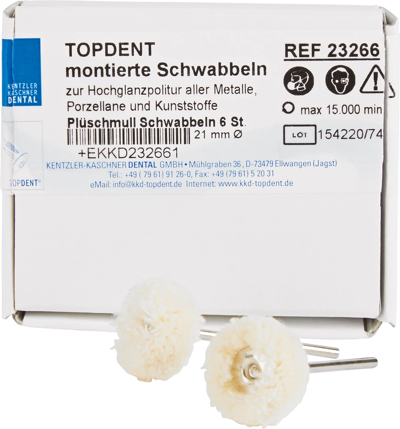 Montierte Schwabbeln - Plüschmull Packung 6 Stück weiß, Ø 21 mm