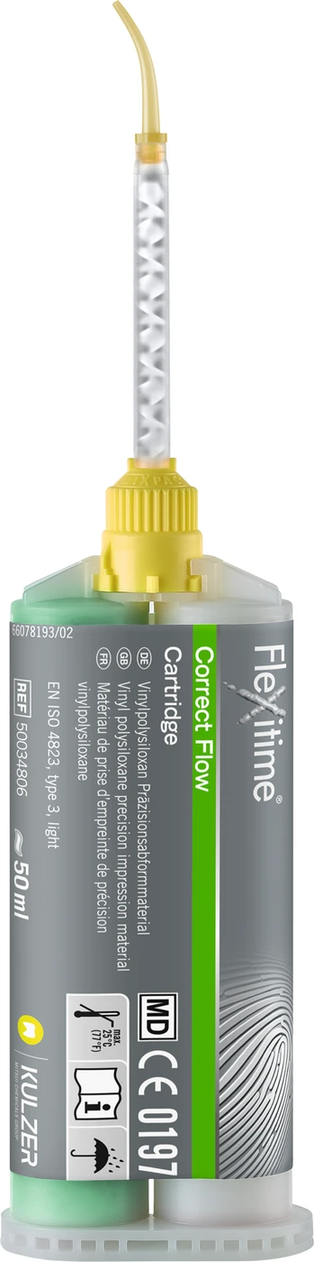 Flexitime® Packung 2 x 50 ml Doppelkartusche Correct Flow, leichtfließend, 6 Mischkanülen gelb 1:1