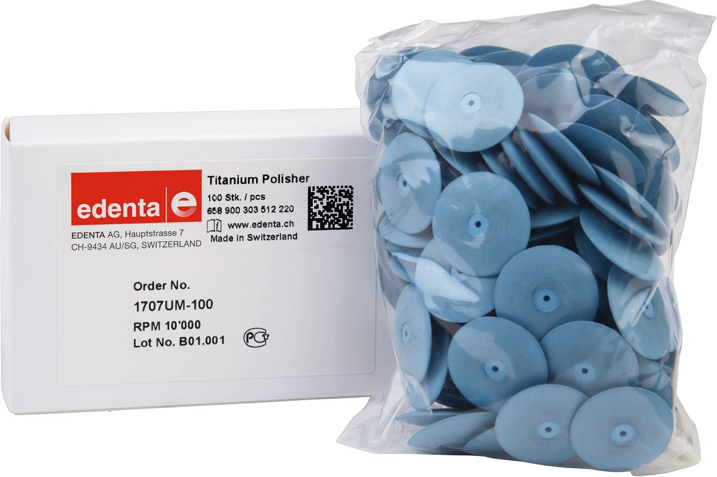 Titan Polierer Packung 100 Stück unmontiert, blau, Figur 303, 3 mm, ISO 220