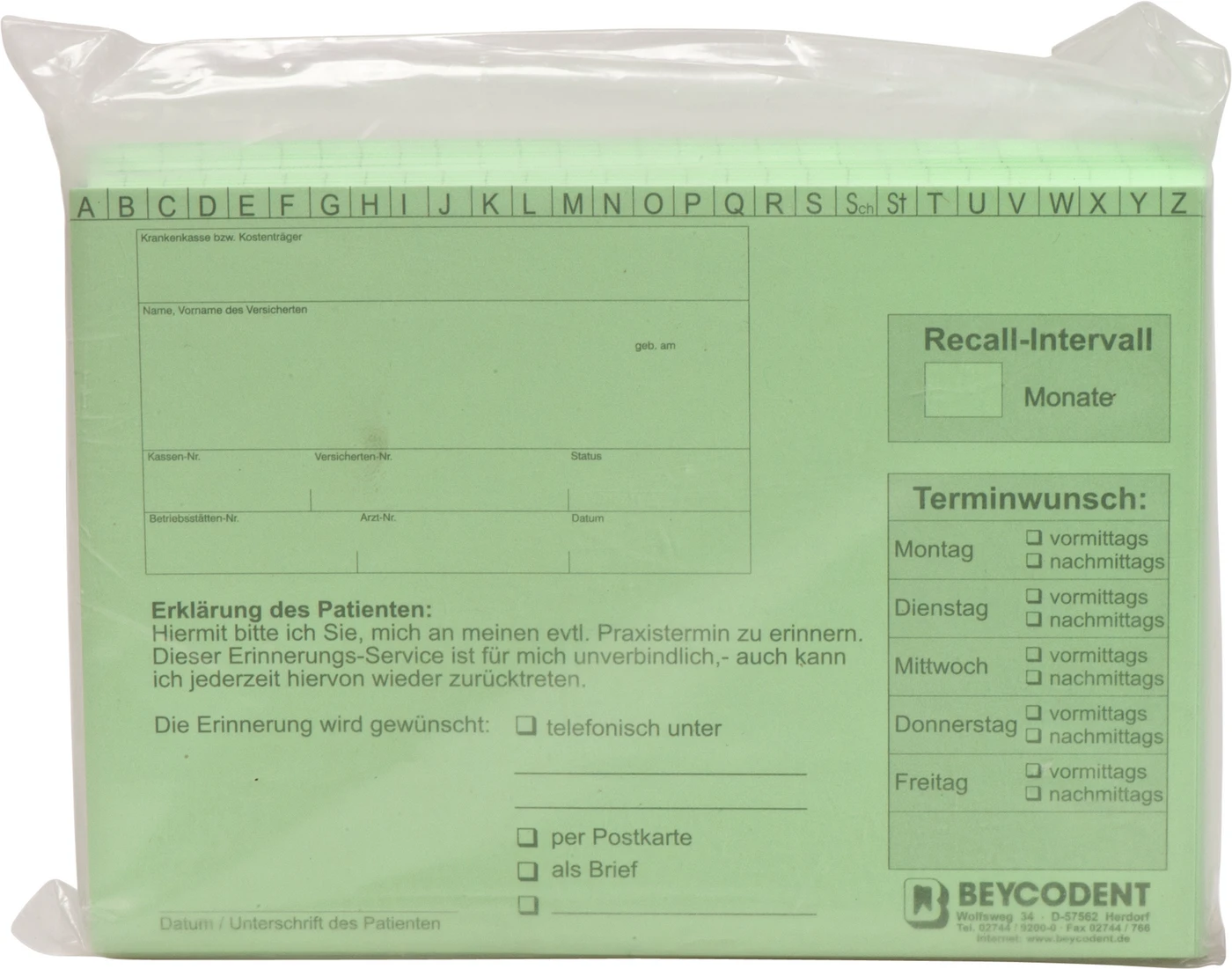 Recall-Karteikarte Packung 100 Stück grün